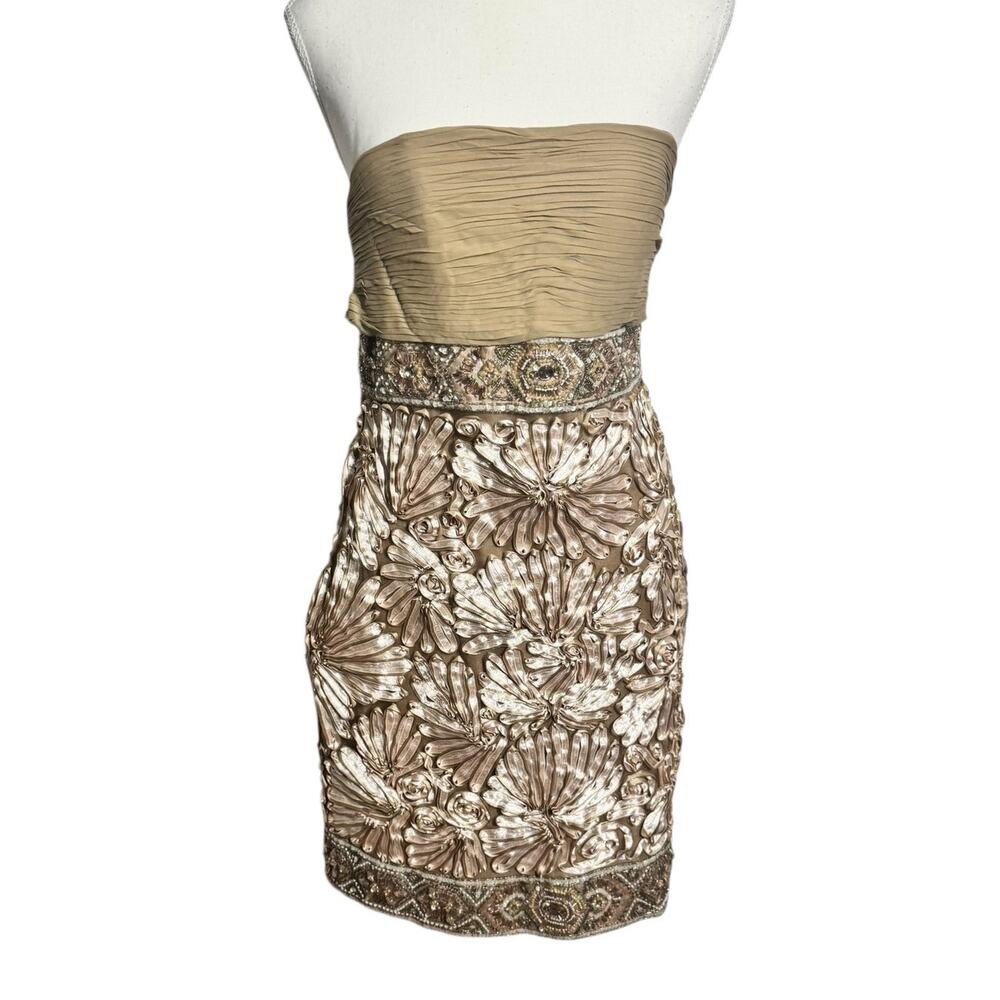 Sue Wong Nocturne Cocktail Dress Women 6 Gold Silk‎ Beaded Holiday New Years Y2K